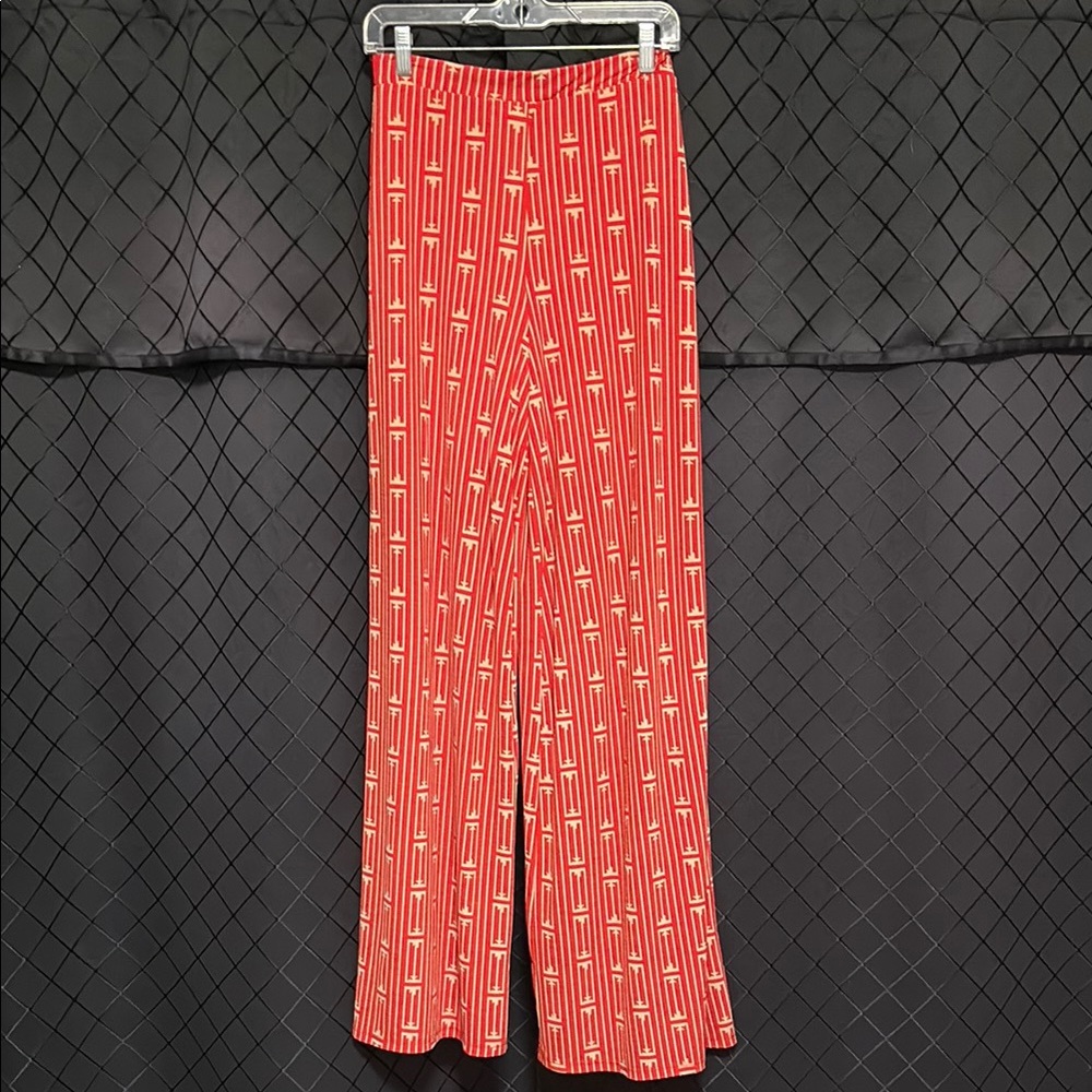 Chic Red Geometric Wide-Leg Trousers